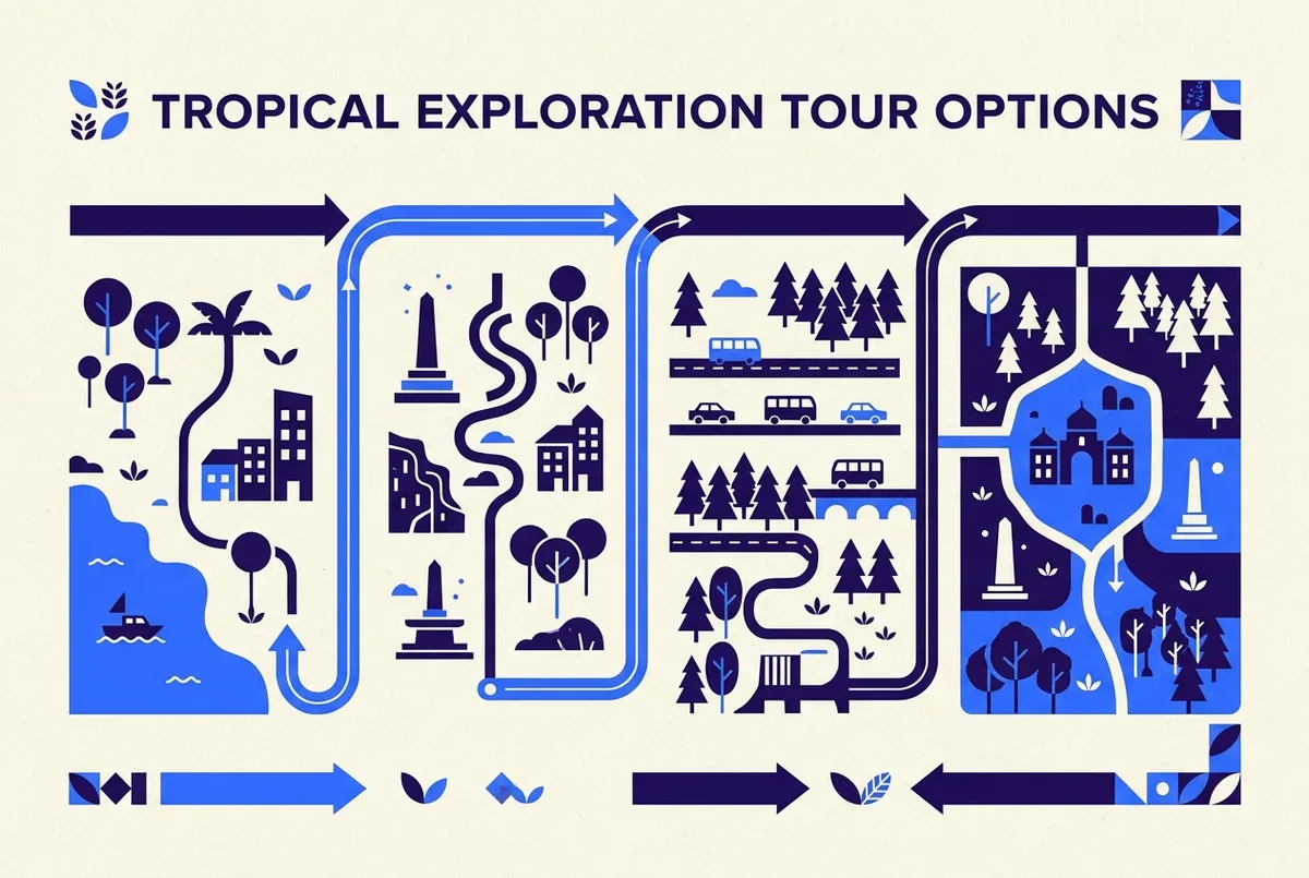 Simple horizontal timeline graphic comparing 3.5, 4.5, 5 and 6.5 hour panama monkey island tour durations side by side, clean editorial style